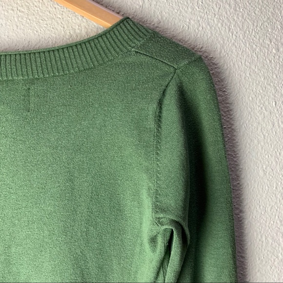 SO v-neck army green Sweater knit fitted Ribbed waist crop length Sz Xs-M Y2K - Picture 9 of 11